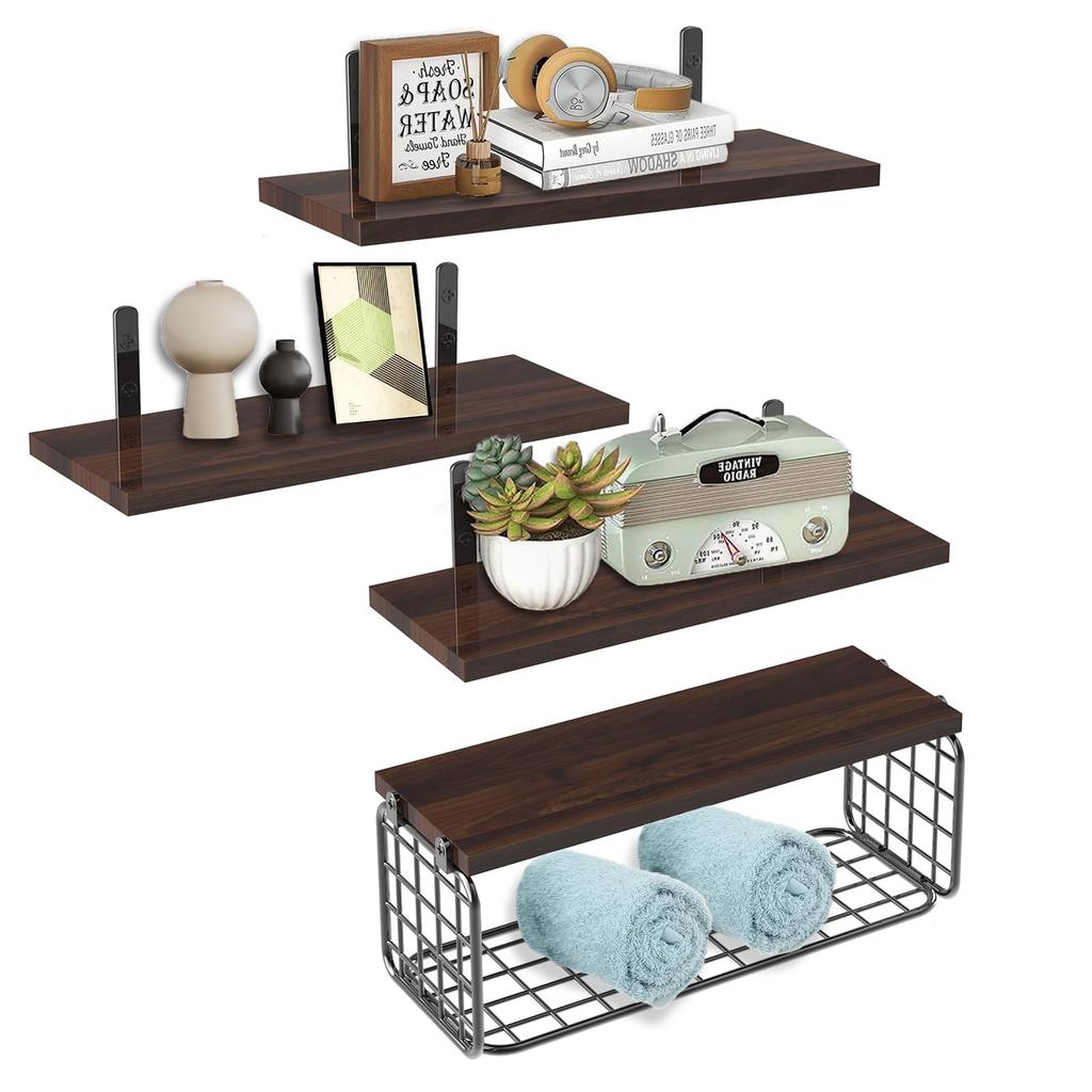 Set of 5 DIY Wall 40cm W x 11cm with Wooden Corner Frame and 1 Metal Storage Storage Storage and Shelving for Living and Laundry Easy Installation