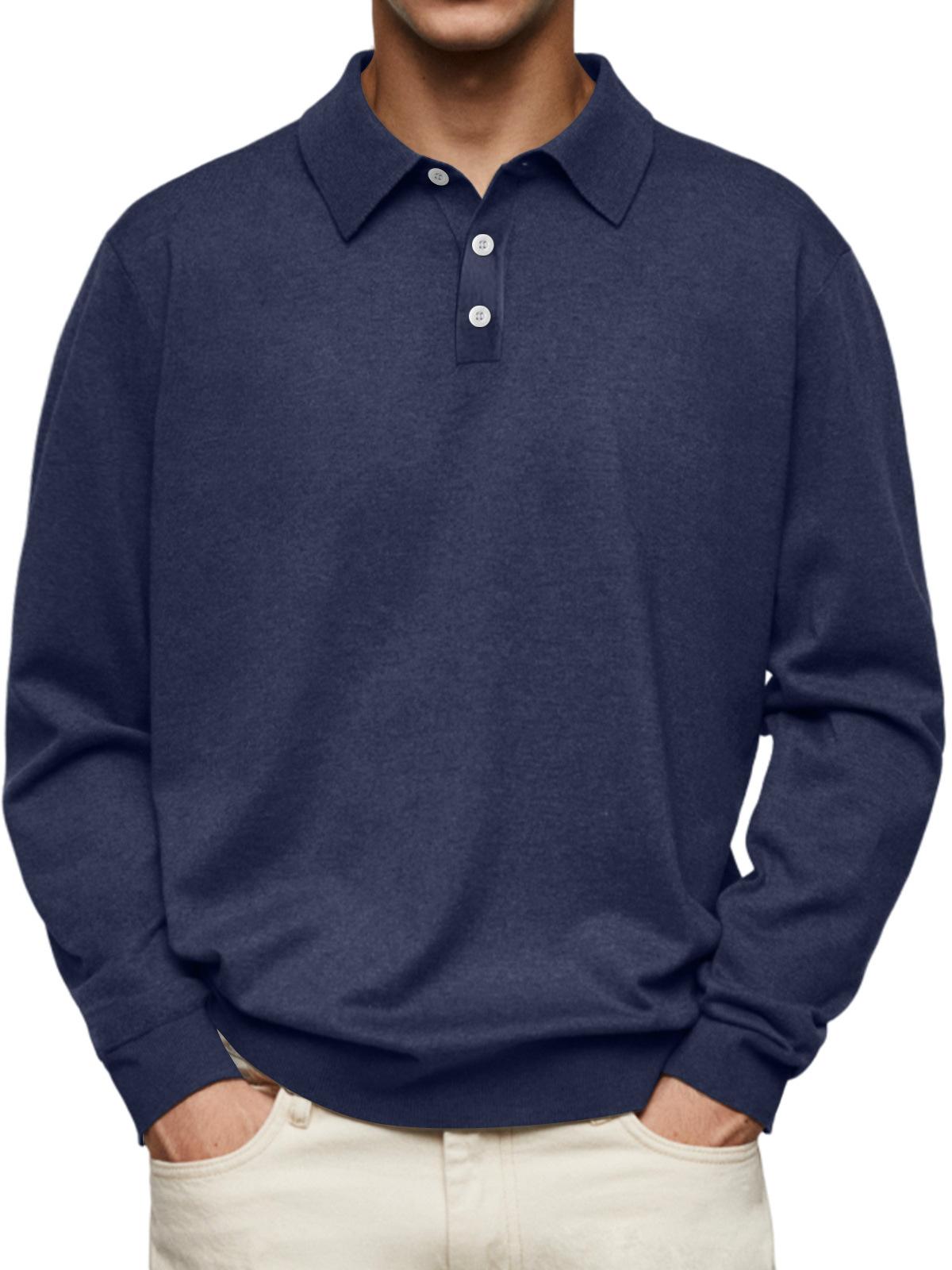 FX Men Heren Poloshirts Lange Mouw Effen Kleur Omgeslagen Kraag Business Casual Polo's Heren Lente Herfst Mode Pullover T-shirts Tops 3XL marineblauwe kleur