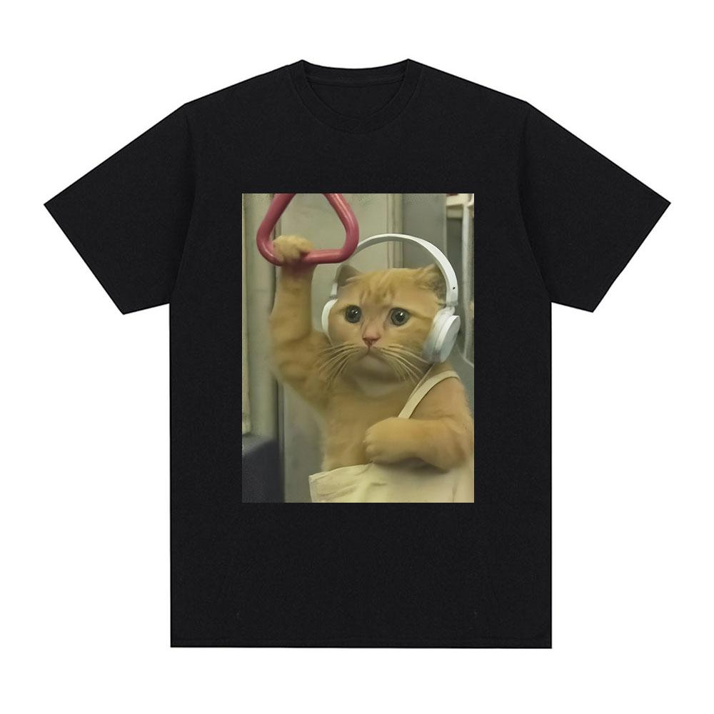 Subway Cat Meme T-shirt Gen Z Joke Stupid Brainrot Cat Lover Gift T-shirts Funny Kitty Cool Cotton Short Sleeve T-Shirts Unisex