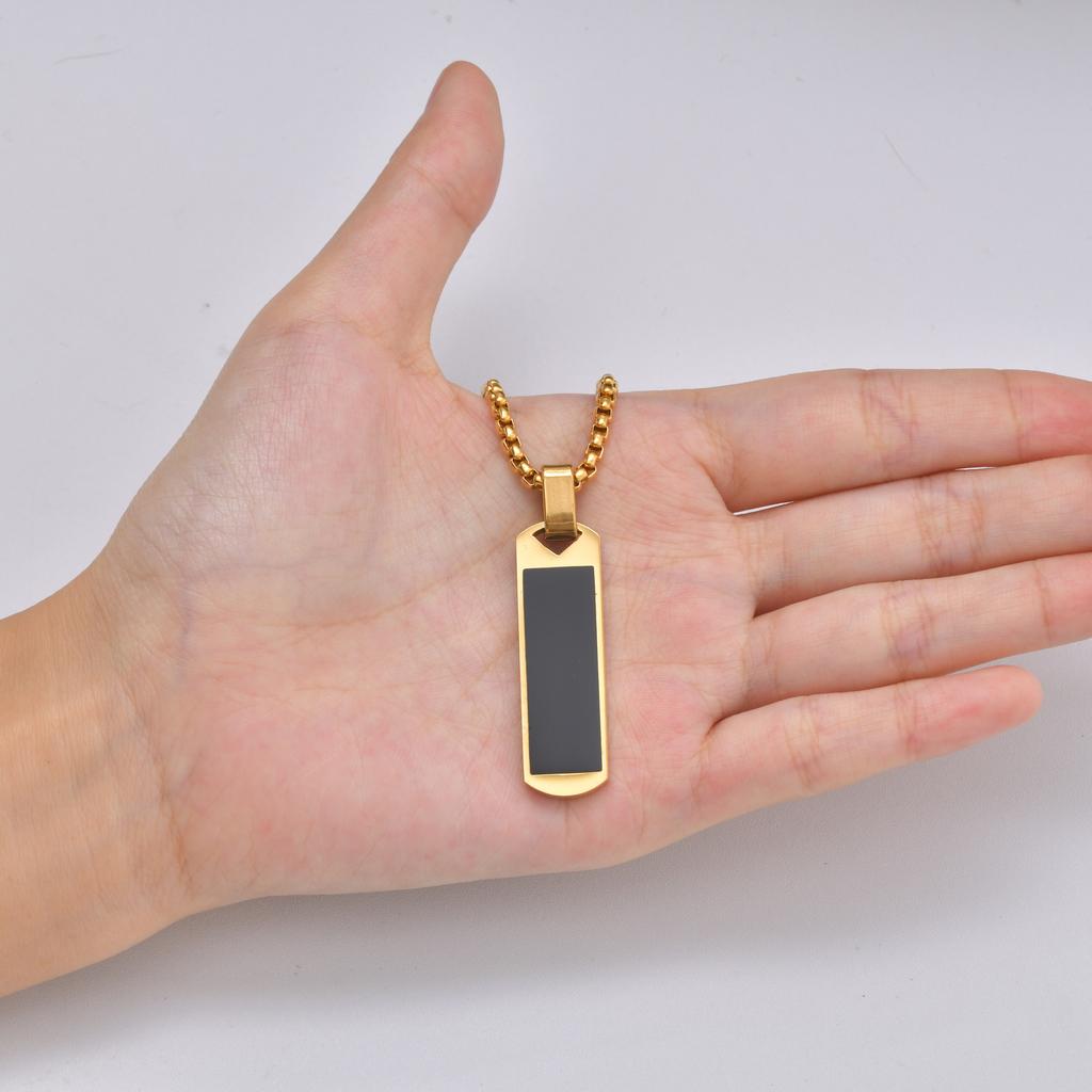Vnox Rectangular Resin Pendant Necklace for Men, Stainless Steel Box Chain Vertical Bar Necklaces, Jewelry Gifts for Dad Son Him