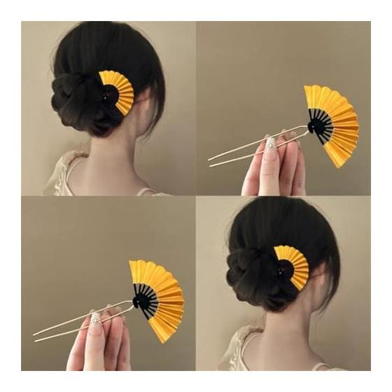WENJESO Hairpin, Fan Design U-Shaped Hair Stick, Japanese Retro New Chinese Style Hair Accessories, Elegant Updo Hair Clip, Suitable for Japanese