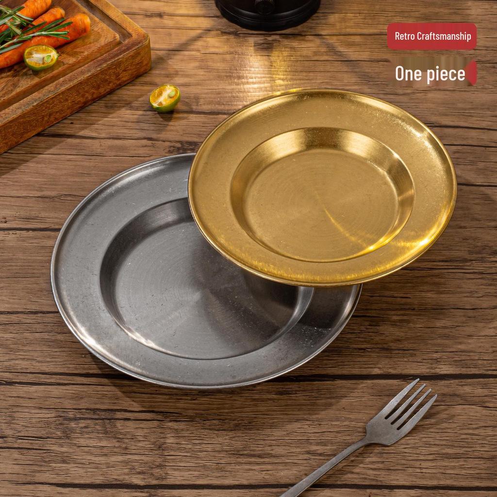Retro Gold Stainless Steel Western Style Multi-Purpose Plate: Perfect for Pasta, Lobster, Dessert, Snacks, and Dim Sum