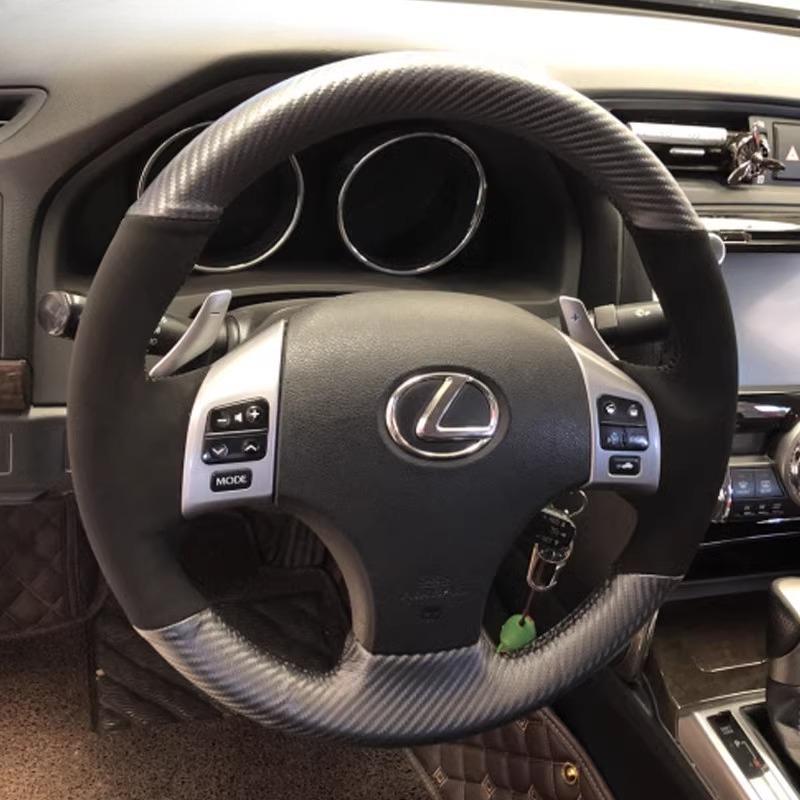 

Ручна прошивка Нековзна чорна замша Вуглецеве волокно Чохол на кермо автомобіля Для Lexus IS250 IS300 ES250 2006-2011 1