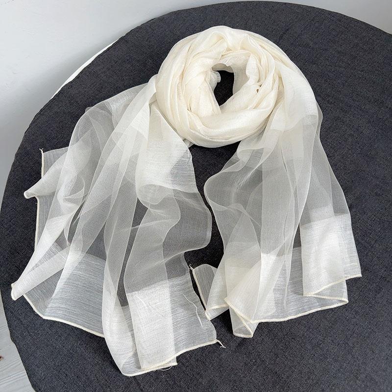 Popular Flax Plant Dyed White Scarf Summer Sunscreen Silk Silk Scarf Solid Color Cotton And Linen Shawl