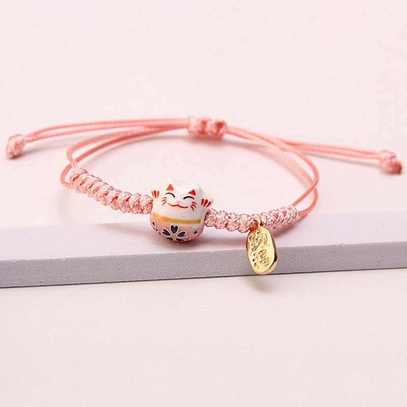 Fashion Cute Ceramic Cat Pendant Bracelet for Women Men Simple Lovers Red Rope Braided Adjustable Bracelet Jewelry Gifts