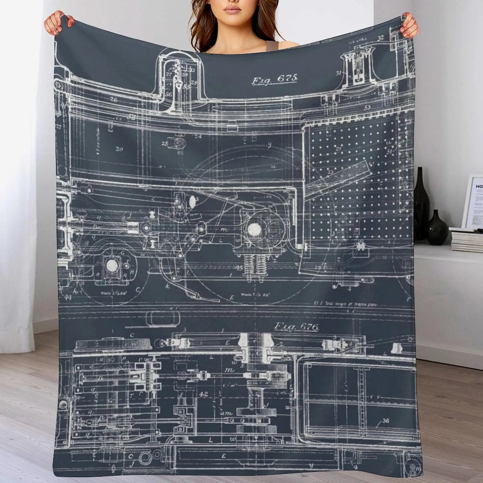 

Steam Train Blueprint Throw Blanket Fade Resistant Durable Throw Blanket 102x76cm(40x30in)