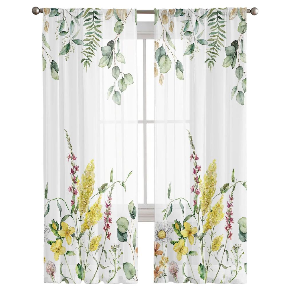 Frühlingspflanze Kamille Eukalyptus Schlafzimmer Transparente Gardinen Urlaubsdekoration Fenster Voile Tüll Vorhang