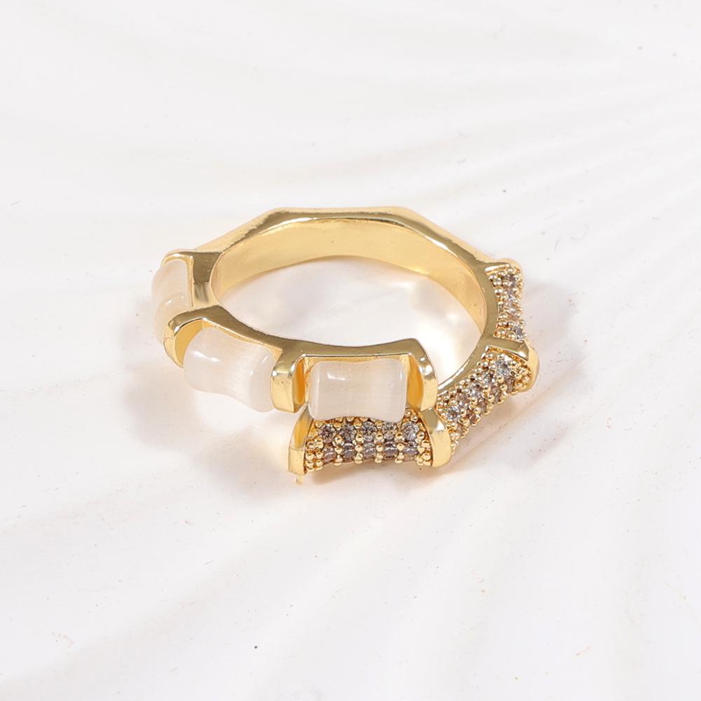 Bamboo Segment Inlaid Diamond Adjustable Gold Ring