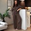 Damskie Zestawy 2-częściowe Casualowy Pulower z Krótkim Rękawem Luźna Góra i Spodnie z Szerokimi Nogawkami Zestaw Letni Dres Lounge