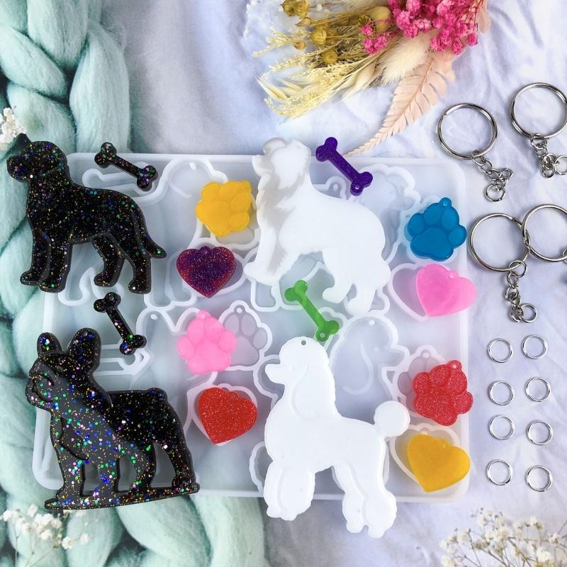 Silicone Animal Keychains Molds Pendant Moulds Resin Molds Dog Series Jewelry Part Molds Silicone Texture for Crafting