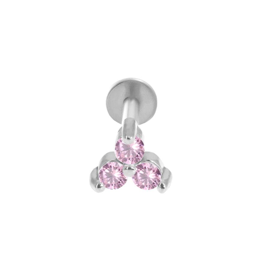 Gioiello per Piercing Labbra e Cartilagine Auricolare a Bottone in Acciaio Inossidabile 316L con Fiore di Zircone