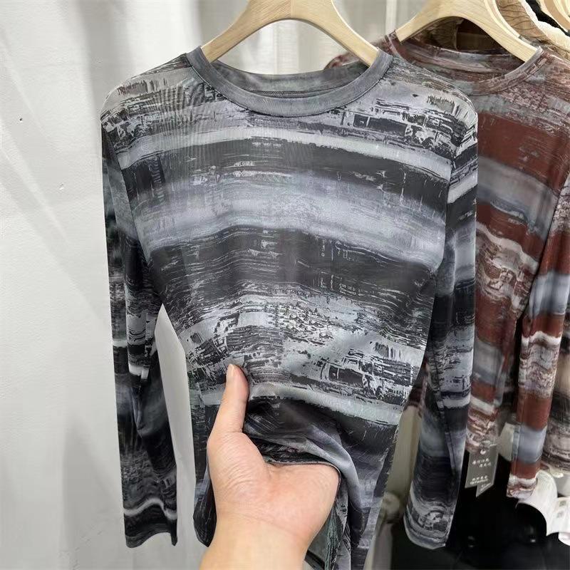 

Женский топ с длинным рукавом и ретро-сетчатым принтом - тренд весны/лета 2024 с кружевной накладкой One Size (80-130 jin) серый