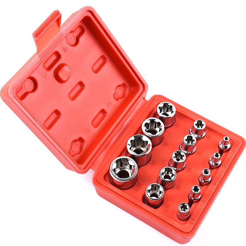 14-Piece Torx Star Hex Socket Set - E-Type Flower-Shaped, 1/2, 3/8, 1/4 Inch Sizes
