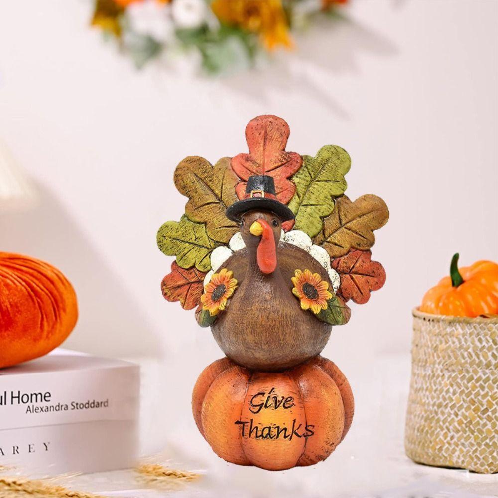 Resin Thanksgiving Pumpkin Turkey Statue Funny Miniature Figurine Sculpture Pumpkin Ornament Home