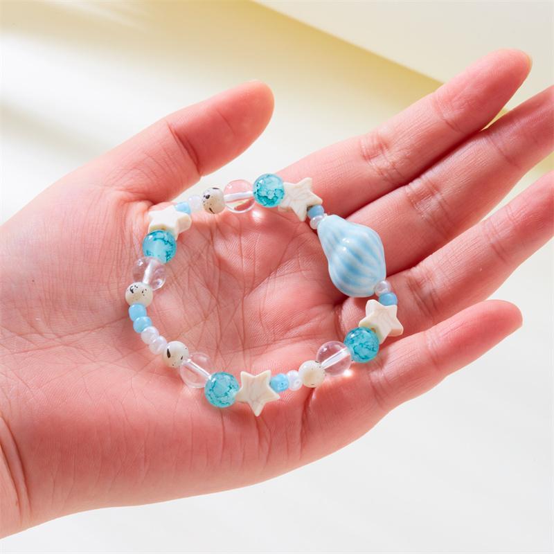 Bohemian Conch Starfish Shells Ceramics Beaded Bracelets for Women Girls Shell Beaded Beach Bangles Jewelry Gift Adjustable