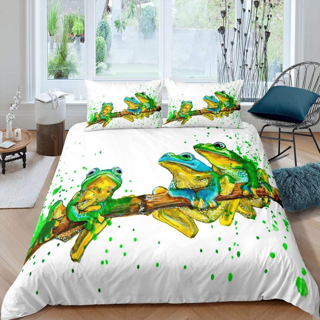 Funny Smoking Frog Duvet Cover Set King Bedding Set Boho Moon Stars Botanical Fungus Mushroom Comforter Cover Children Bedding