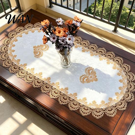 Nicht rollendes Tischband Ovales Spitzenband, Vintage Deckchen, Retro Durchsichtige Blumen-Platzmatte für Kaffee-Esszimmer-Dekor Leichtes Netz