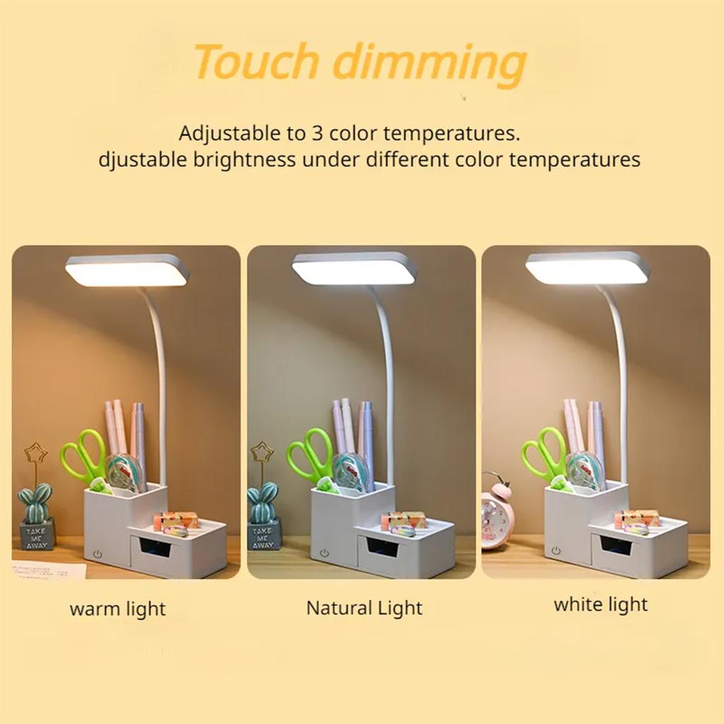 LED Touch Desk Lamp 3 Levels Dimmable Night Light USB Rechargeable Eye Protection Foldable Table Lamp Bedroom Bedside Reading