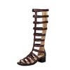 Brown Women Gladiator Sandals Med Block Heel Lady Casual Shoes Large Plus Size 48