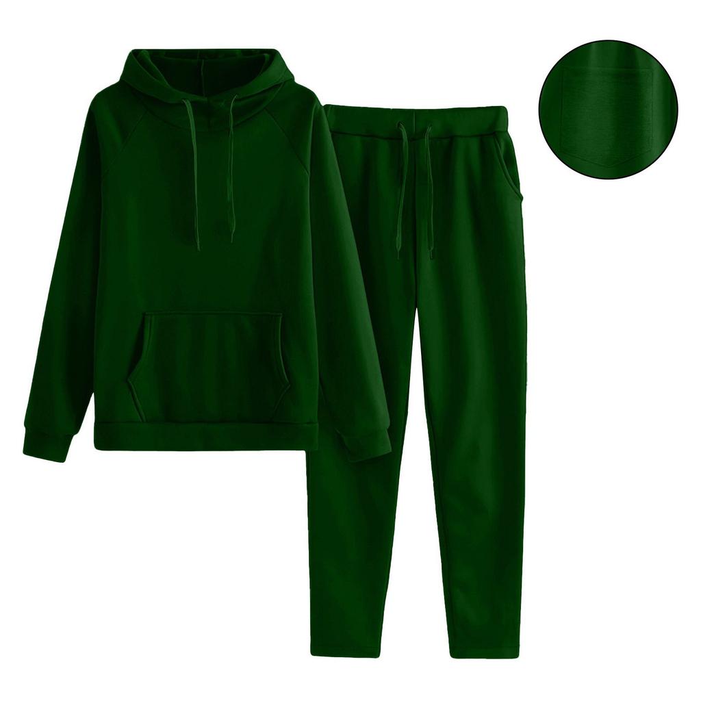 Women's Hooded Long Sleeve Loose Fit Solid Color Two Piece Set Long Pants Casual