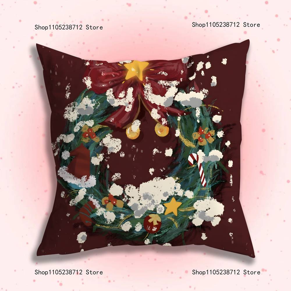

New Year Christmas tree Anime Celebrity Merchandise All-Match Printed Pillow Case Sofa Car Office Room Decoration Protector 12x12Inch