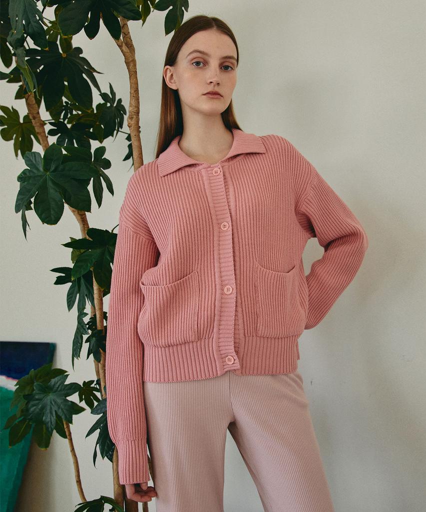 38Comeoncommon Collar Pocket Cardigan (Indi Pink)