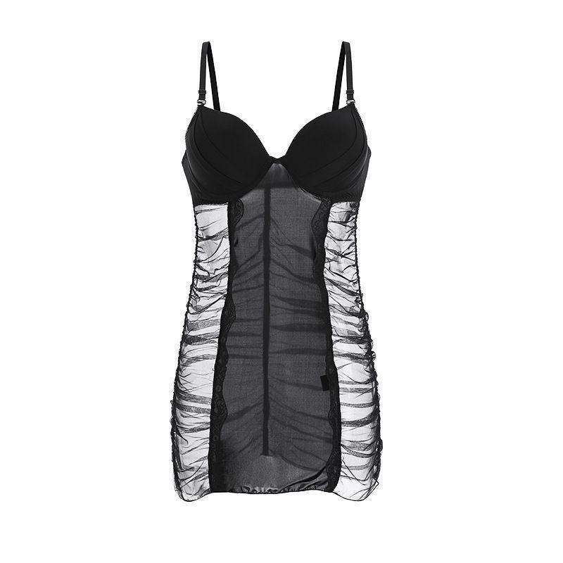 Sexy lingerie perspective mesh seduction suspender skirt set ice silk gathering steel tray sex woman