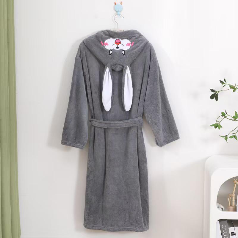 Cartoon Hooded Coral Fleece Bathrobe for Boys & Girls