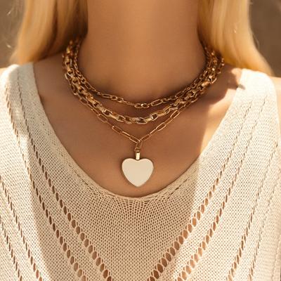 Niche Retro Personalized Metal Necklace Thick Chain Love Alloy Pendant Women's Necklace Set