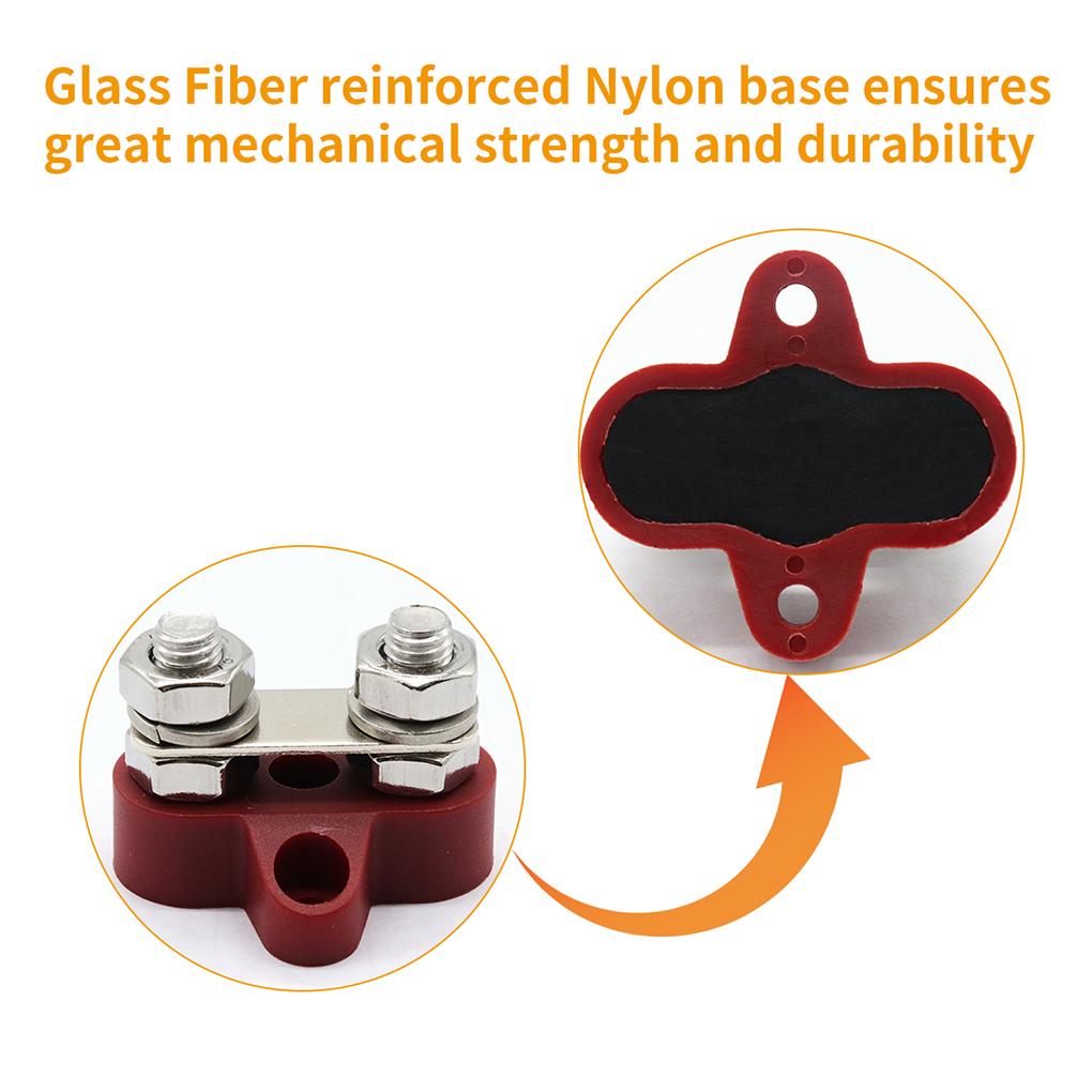 1 Pair Boat M8 Terminal Portable Fiberglass Base DC 48V Truck Automobile Dual Stud Terminals Accessories with Mounting Screws