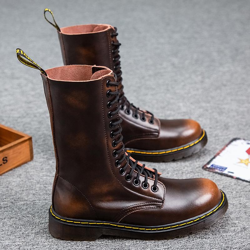 Neue 14-Loch Paar Leder High-Top Martin Stiefel Werkzeug Armee Herren Hohe Lokomotive Damen Stiefel