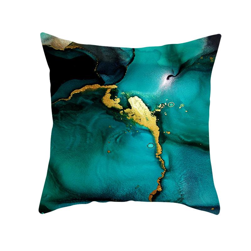 Nordic Marble Pattern Gold Edge Printed Peach Skin Pillow Cover Watercolor Ink Pattern Home Bedroom Pillow Cushion Cover