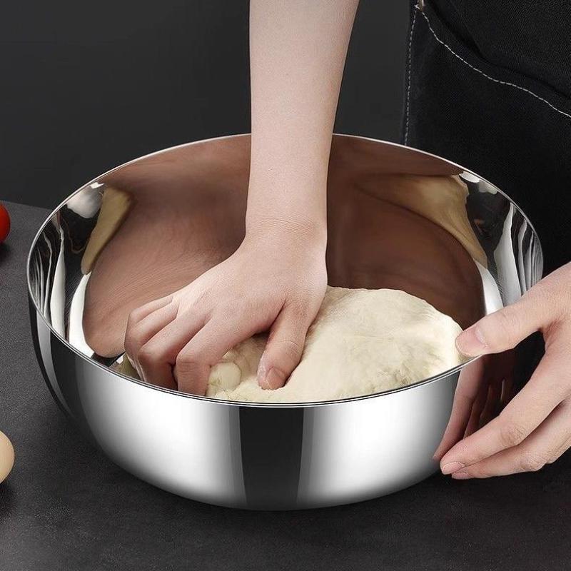 Golden Silver Stainless Steel Round Kitchen Cooking And Baking Kneading Bowl Rust-Resistant For Kneading Dough Serving Noodles