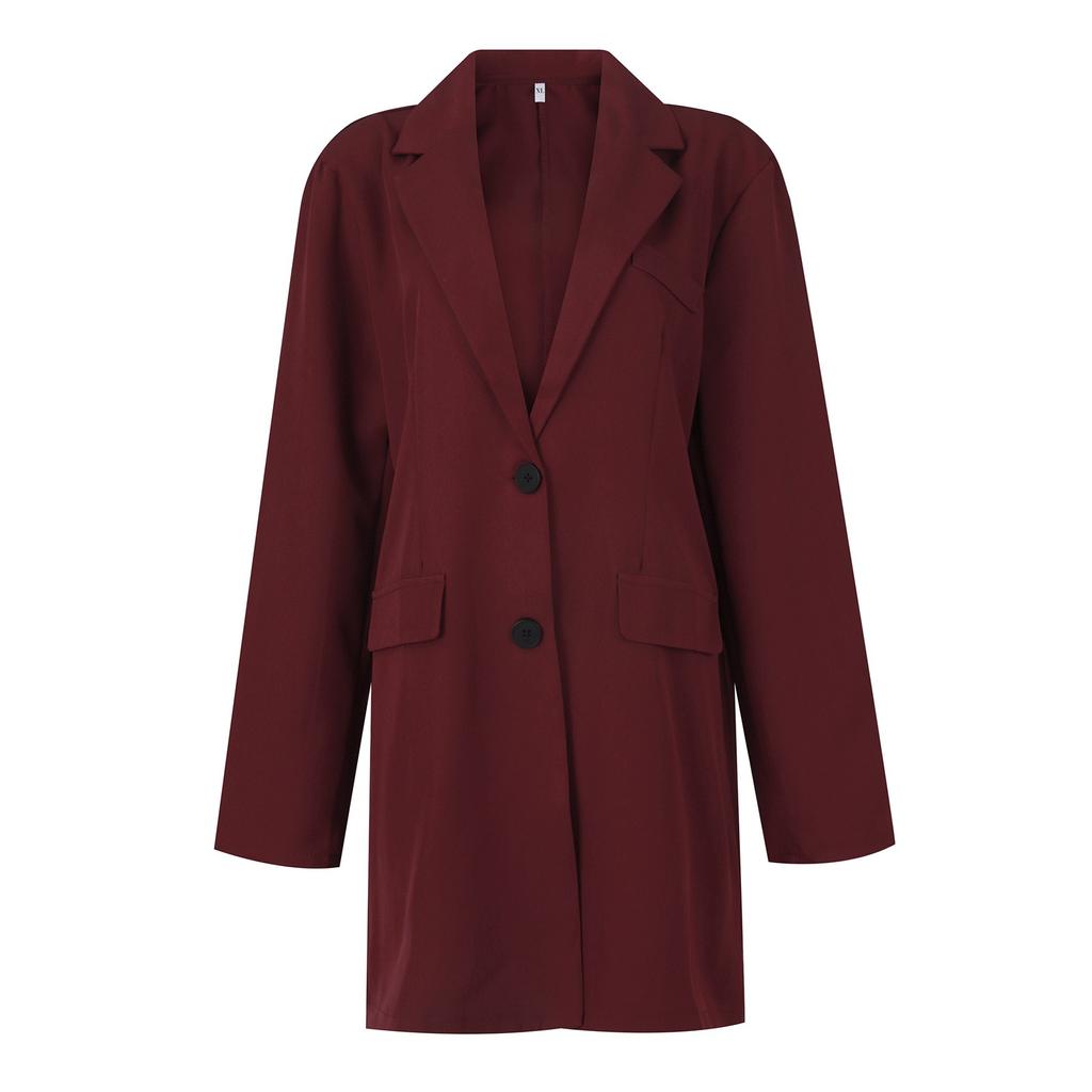 Women's Pocket Regular Windbreaker Medium Long Breasted Solid Color Windbreaker Coat