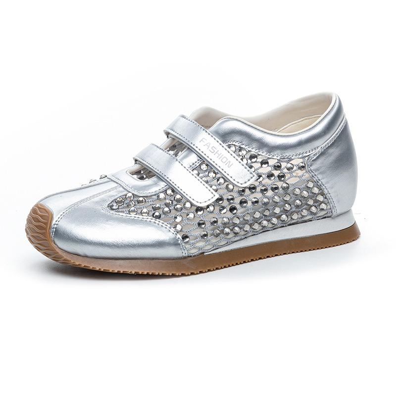 

Flat-bottomed sports Mary Jane shoes new Velcro casual shoes ballet dance shoes hollow single shoes 39 срібний