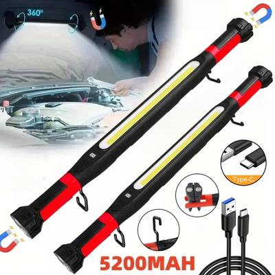 4PCS 20W Powerful High Lumen LED Work Light for Car Emergency Repair, Rechargeable Magnetic Work Flashlight with Hooks and Magnetic Base
