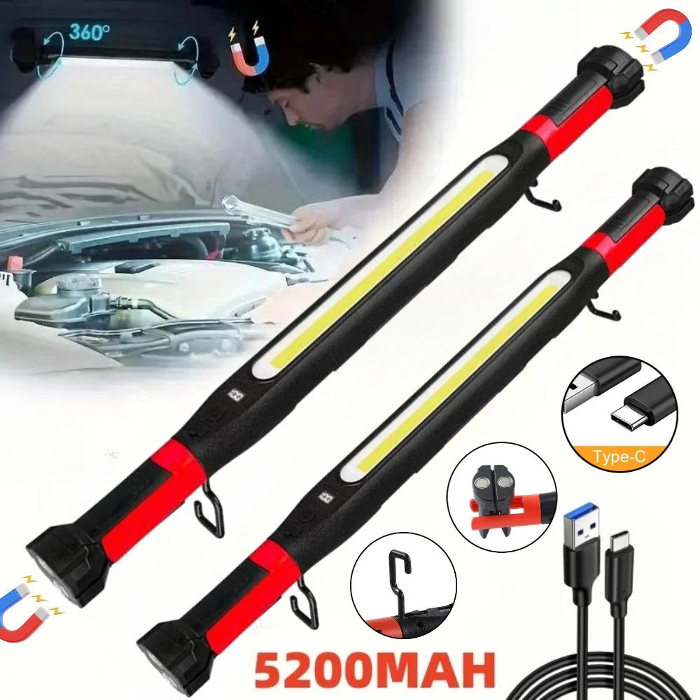 4PCS 20W Powerful High Lumen LED Work Light for Car Emergency Repair, Rechargeable Magnetic Work Flashlight with Hooks and Magnetic Base