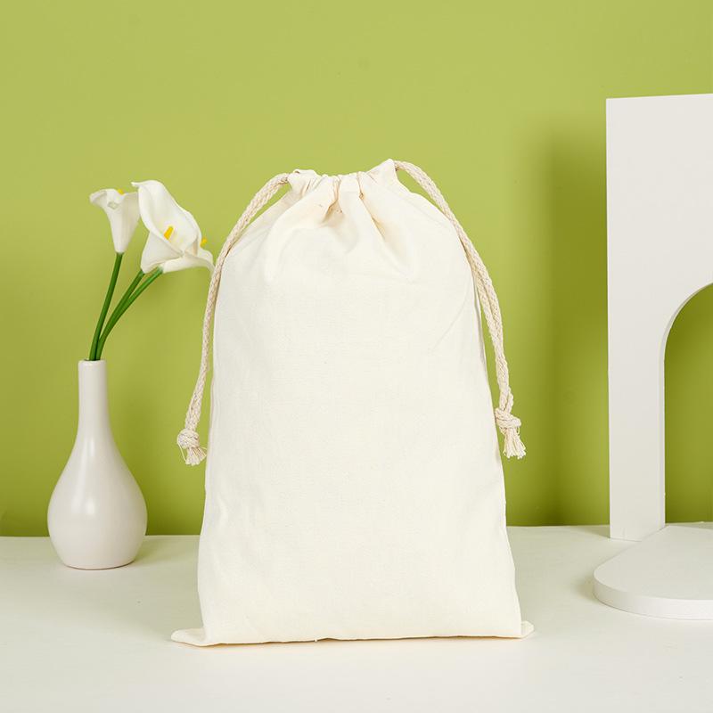 Blank Canvas Drawstring Bag with Cotton Rope for Nuts or Rice, Custom Logo Printing Available