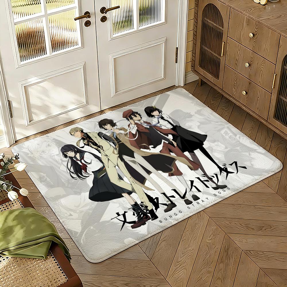Bungo Stray Dogs Anime Floor Mat Soft Thickened Absorbent Non-Slip Bedroom Living Room Door Mat Home Decor Flannel Rugs
