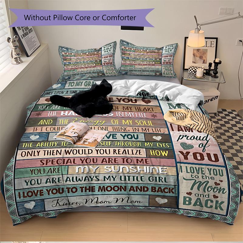 3pcs Granddaughter Love Quotes Duvet Cover Set, Cover For Bedroom Guest Room (1 Duvet Cover + 2 Pillowcase, Without Quilt),  yy250922157