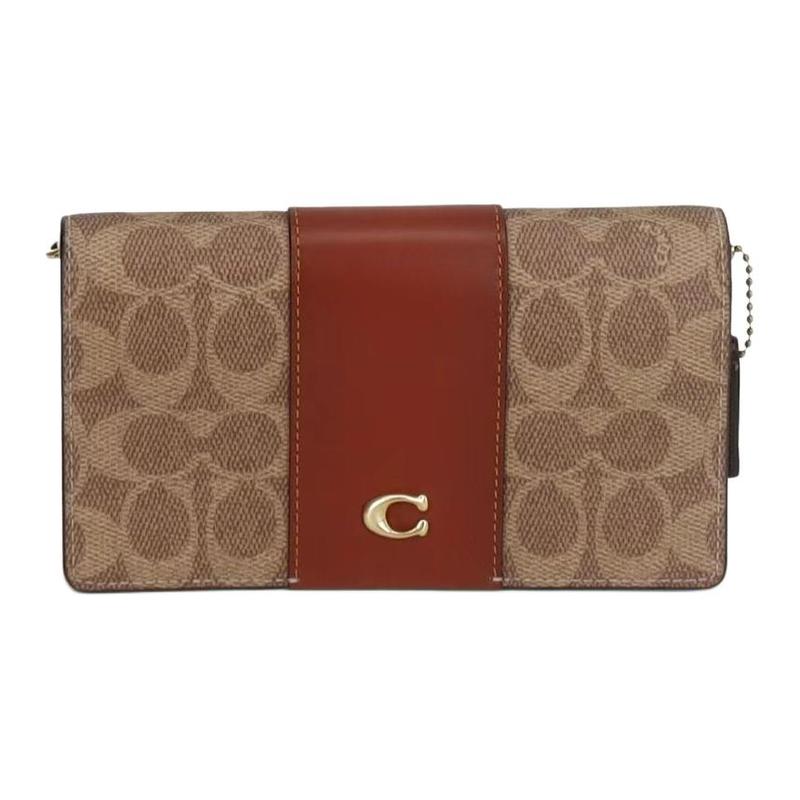 

COACH 18 Logo snap closure Coated canvas and leather Wallet Shoulder Crossbody Small Women s Tan коричневий