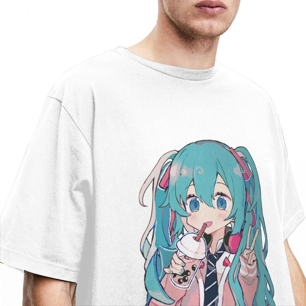 Boba Tea Miku T-Shirt Unisex Damen Neuheit Baumwoll-Tees O-Ausschnitt Kurzarm T-Shirts Neuankömmling Kleidung Unisex