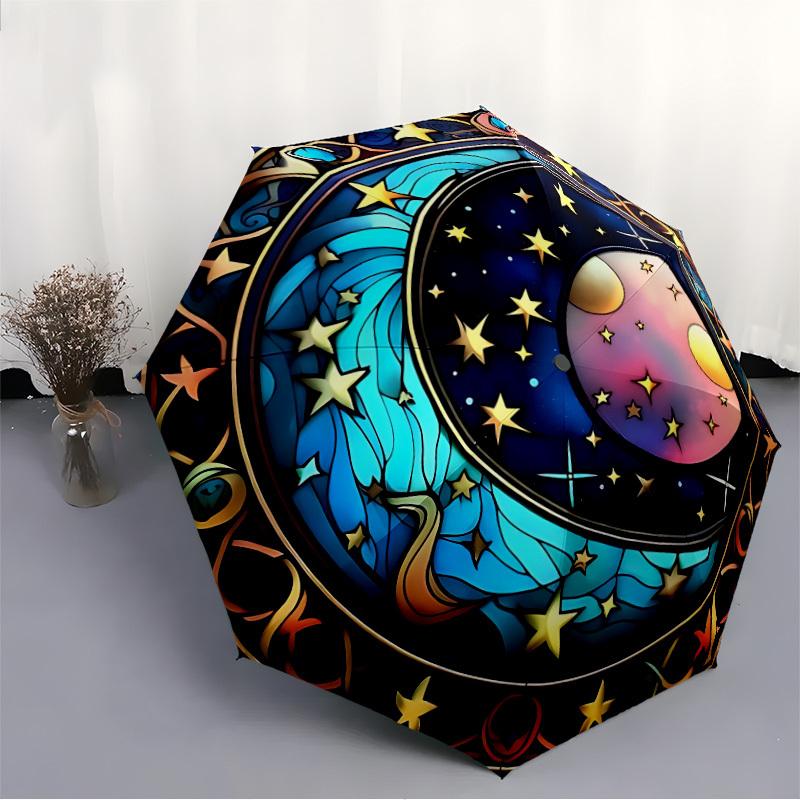 1pc Celestial Stained Umbrella - Portable Home Essential, Durable Iron Frame with Rod Structure, Fashion Lovers yy250910057