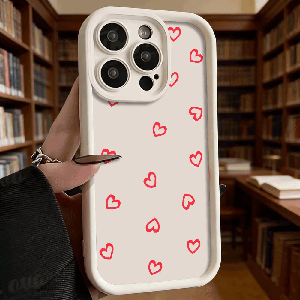 Red Heart Doodle Pattern Phone Case for iPhone 17 16 15 14 13 12 11 Pro Max Plus Anti Scratch, Gel Flexible Protective