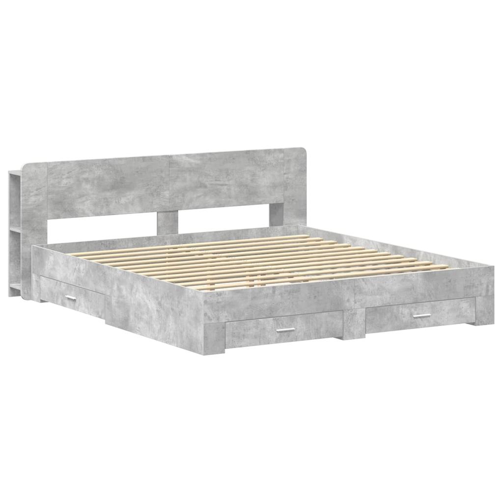 Bed Frame with Storage Space Concrete Grey 200 x 200 cm Engineered Wood