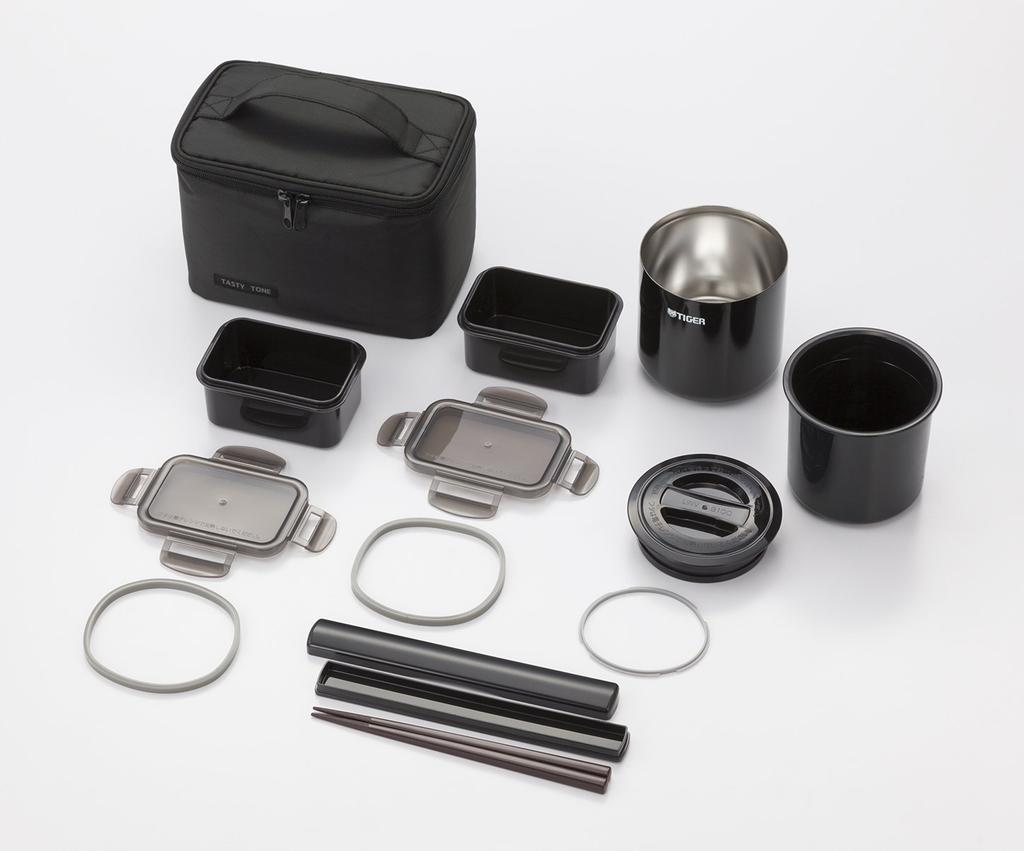 Tiger Thermos (TIGER) Stainless Steel Thermos Insulated Lunch Box, Holds Approximately 2.3 Cups of Rice, Includes Pouch, Black, LWY-E461-K