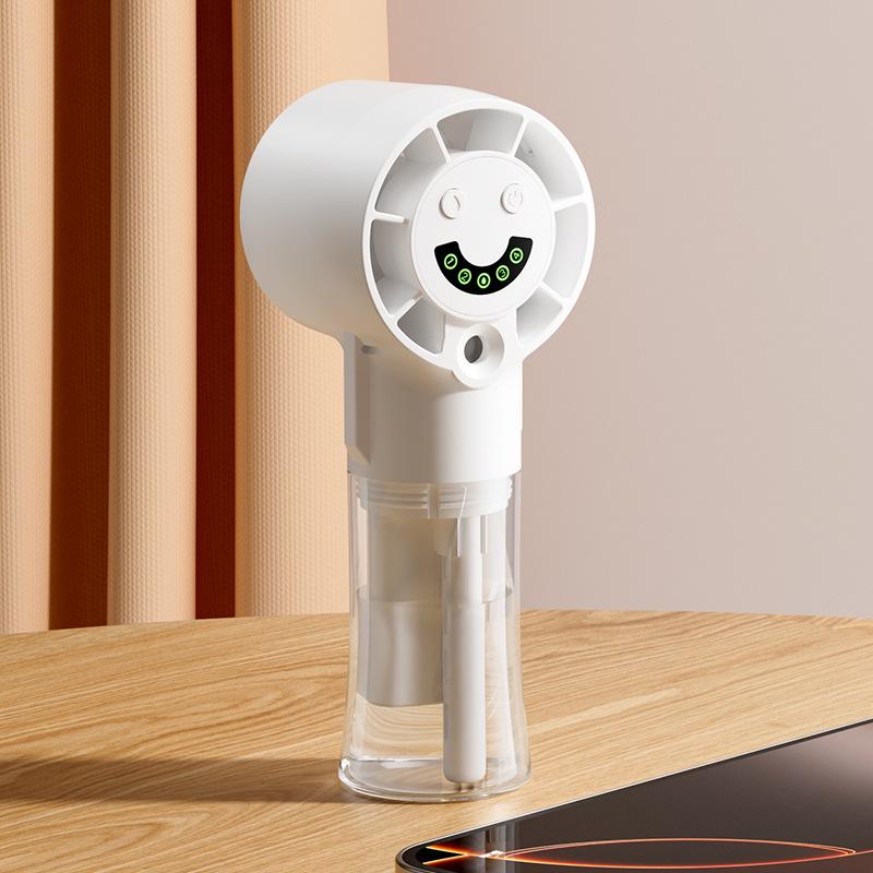 

Eco-Friendly Handheld & Neck-Hanging Rechargeable Fan with Digital Display and Nano Mist for Large Airflow 50*55*130