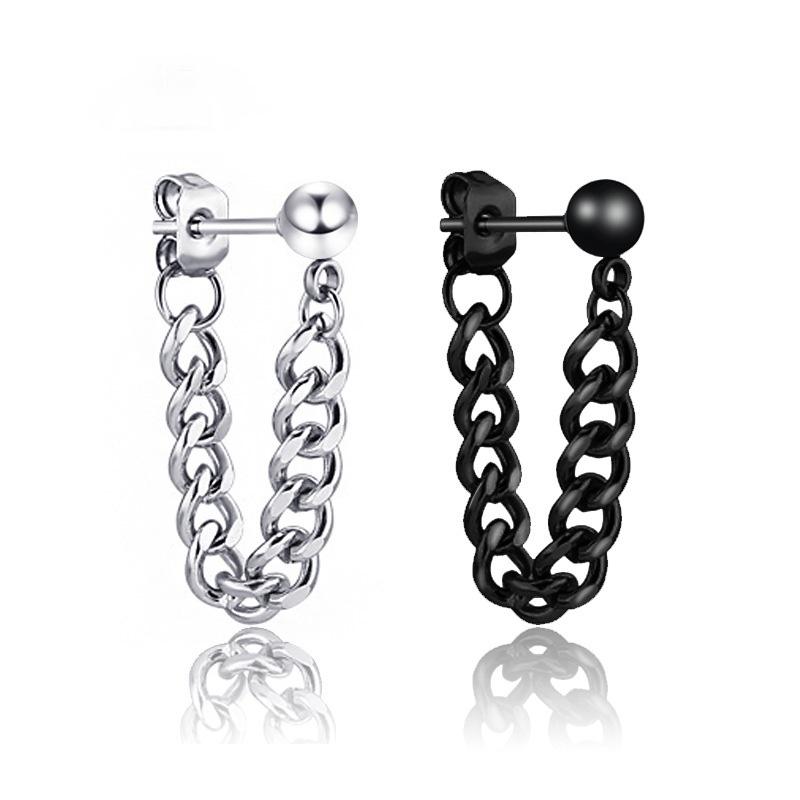 2Pcs Black Silver Small Steel Ball Stud Earrings Titanium Steel Chain Stud Earrings