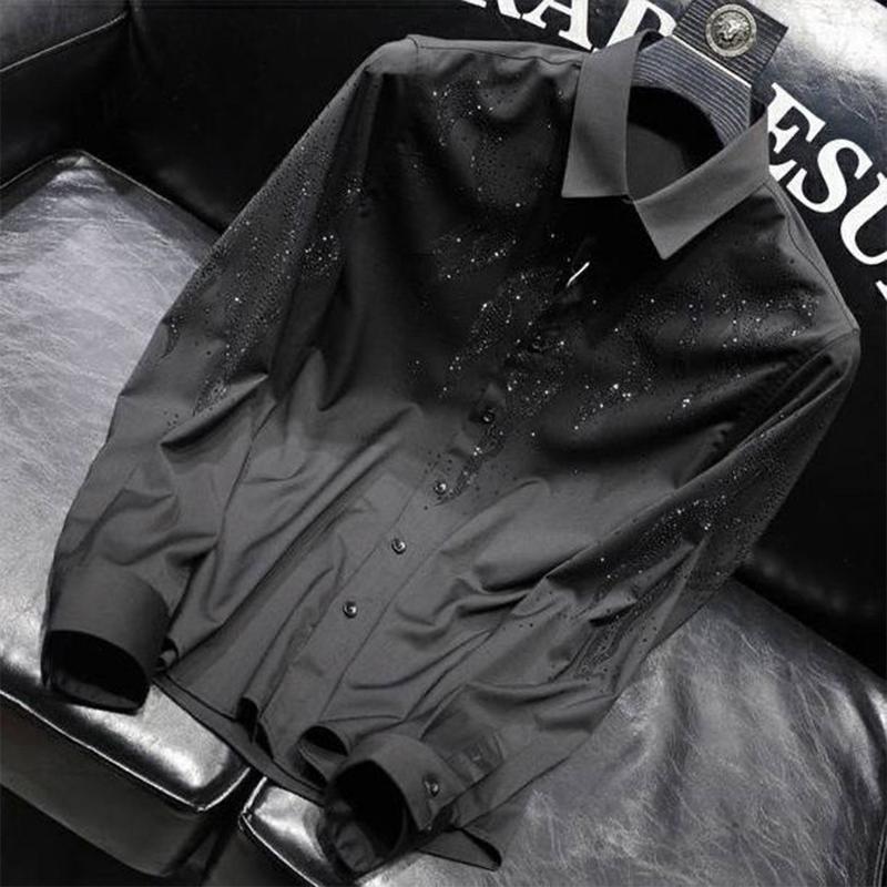 

Весенне-осенняя мода однотонные ромбы мужская одежда рубашки американский стиль воротник поло длинный рукав пуговицы свободная блузка чаопай M чёрный