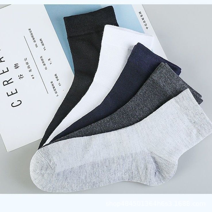 1/5pairs Men's Mid-tube Socks Men Solid Color Thin Mesh Breathable Sweat-absorbent Socks Plus Fat Plus Size Socks